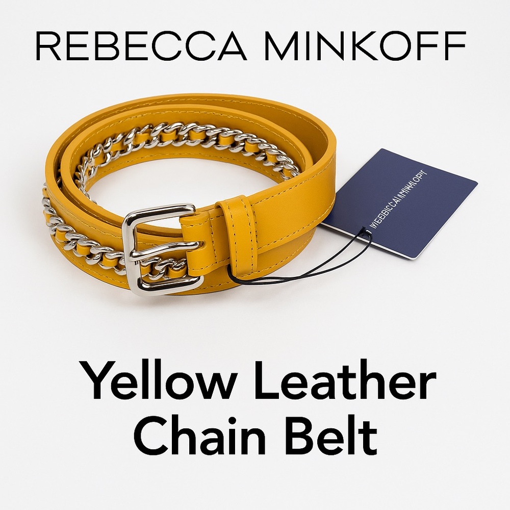 NWT Rebecca Minkoff Yellow Leather Chain Belt – Gold & Silver Accent, Size S